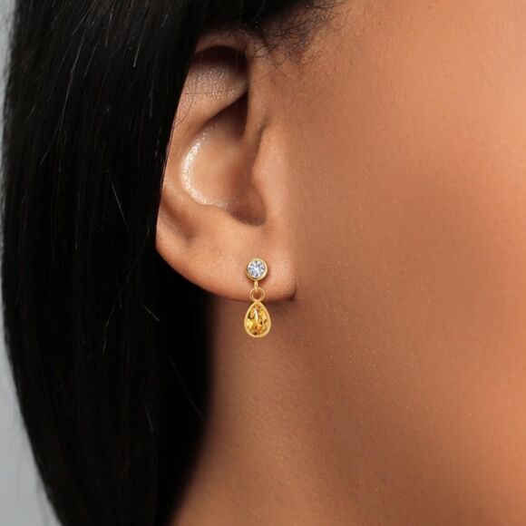 14K Yellow Gold with 0.92 Cttw Yellow Citrine and White Sapphire Post Earrings - Picture 3 of 4